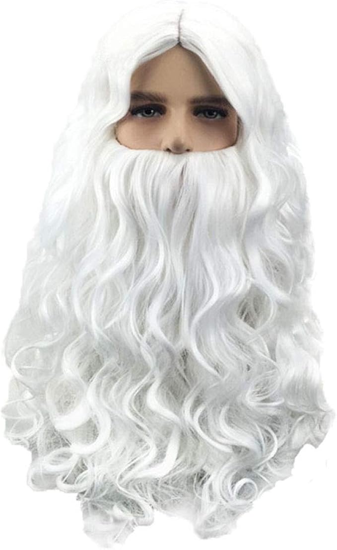 Amazon Com Inizio Santa Claus Wig Beard Set White Long Curly Hair