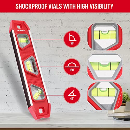 WORKPRO Torpedo Level 9Inch Level Tool with 3 Different
