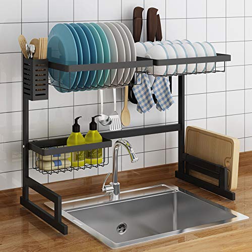 SKOLOO Over The Sink Dish Drying Rack, Large Compact Dish Rack Above