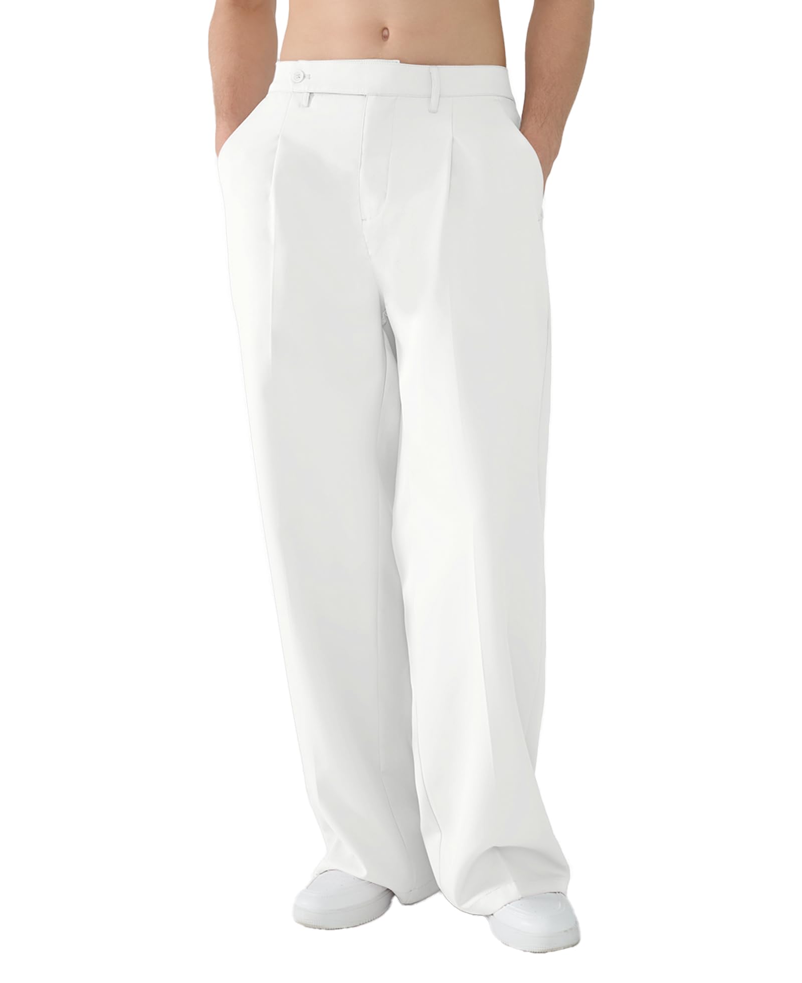 Susclude Mens Casual Dress Pants Pleated Old Money Wide Leg Baggy Pants ...