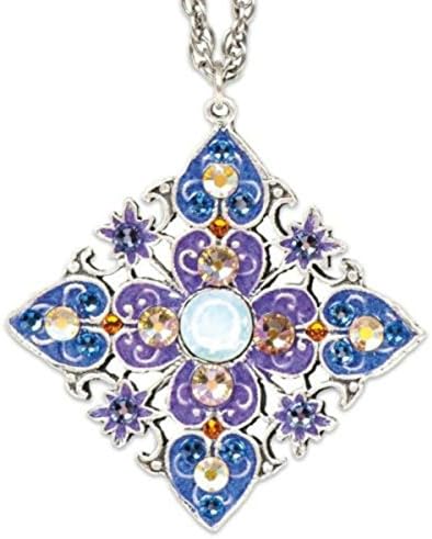 Anne Koplik Large Silvertone Multi Color Swarovski Crystal Filigree Pendant Necklace