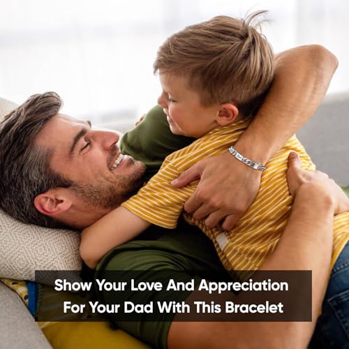 Gamtic Men's Bracelets Fathers' Day Gift - Engraved Silver Cuban Chain Bracelet Love Massage Personalised Dad Bracelets Birthday Valentines Christmas Presents for Men Father Daddy