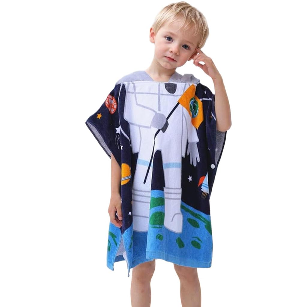 ele ELEOPTION Childrens Beach Poncho Towel, Kids Swimming Bath Towel Hooded Beach Towel Microfiber 100% Cotton Wetsuit Changing Towel Light Weight, Perfect for Girls Boys 1-6 Years old (Astronaut)