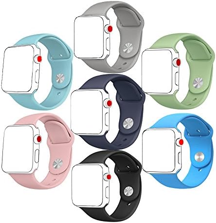Smart Watch Bands,38mm 7 Pack silicone sport replacement wristband for apple watch Series 3, Series 2, Series 1, Nike+, Edition, S/M Size (38mm-7Pack-4-S/M)