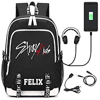 JUSTGOGO KPOP Stray Kids Backpack Shoulder Bag Daypack School Bag Bookbag with USB Charging Port