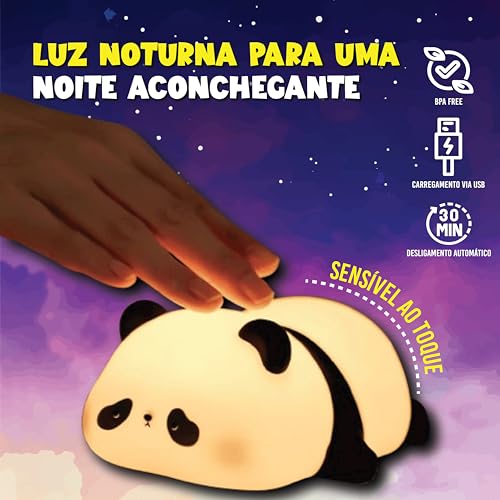 Luminária Panda Dormindo LED Decorativo Para Quarto – Luz Noturna USB com Brilho Ajustável, Ideal para Bebês, Crianças e Decoração Criativa, Abajur de Panda