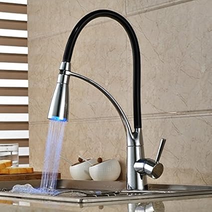 Jiuzhuo Single Handle Led Light Monobloc Kitchen Tap With Pullout