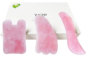 YYZP Natural Rose Quartz ChineseGuaSha Board,Scraping Massage Tools for Acupoint Trigger Point Treatment, Suitable for Facial, Body Care, 3 Set