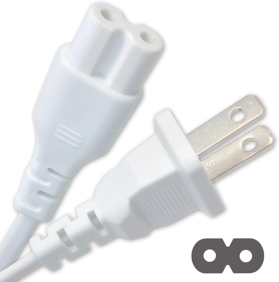 Ipax 10 Ft Long White 2 Prongs AC Power Cord Cable Plug