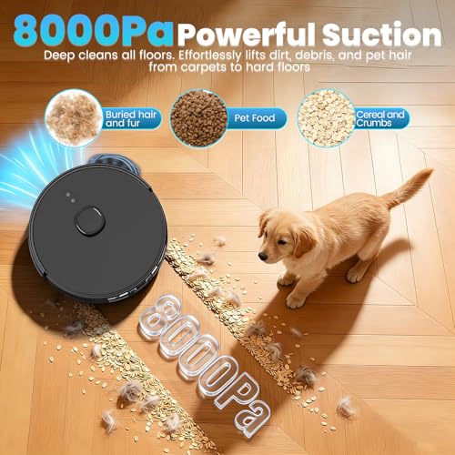 E10+ Robot Vacuum & Mop Combo Self Emptying with 8,000Pa, Robotic Vacuums Cleaner for Pet Hair, LiDAR Navigation, 75-Day Capacity, Carpet Detection, Anti-Tangle, 150-Min Runtime, for Floors, Carpet