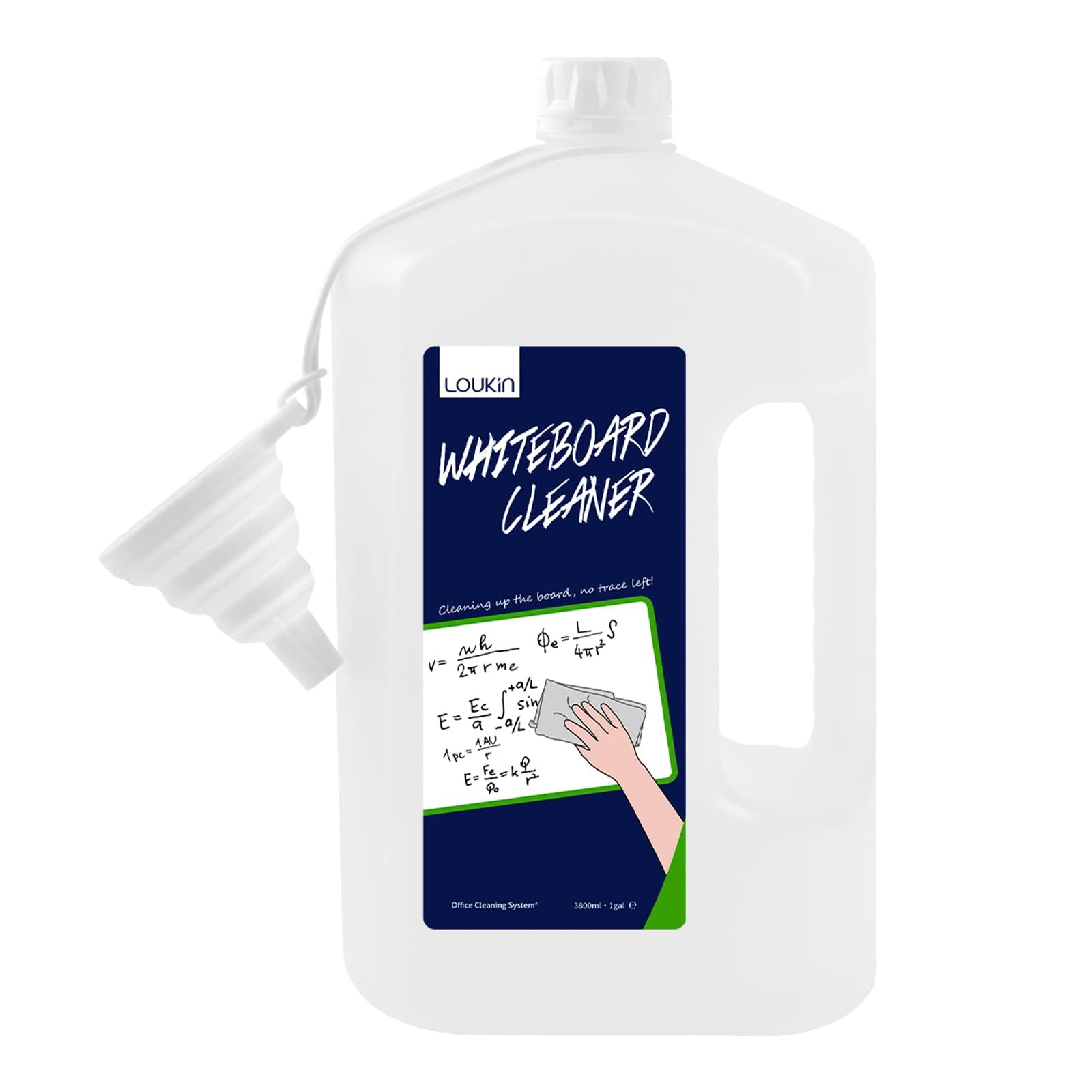 loukin Non-Toxic Whiteboard Cleaner, 3.78L Dry-Erase Board Cleaner Ready-To-Use Refill, Connected Collapsible Silicone Funnel for Canned Liquid, Removes Whiteboard Stains