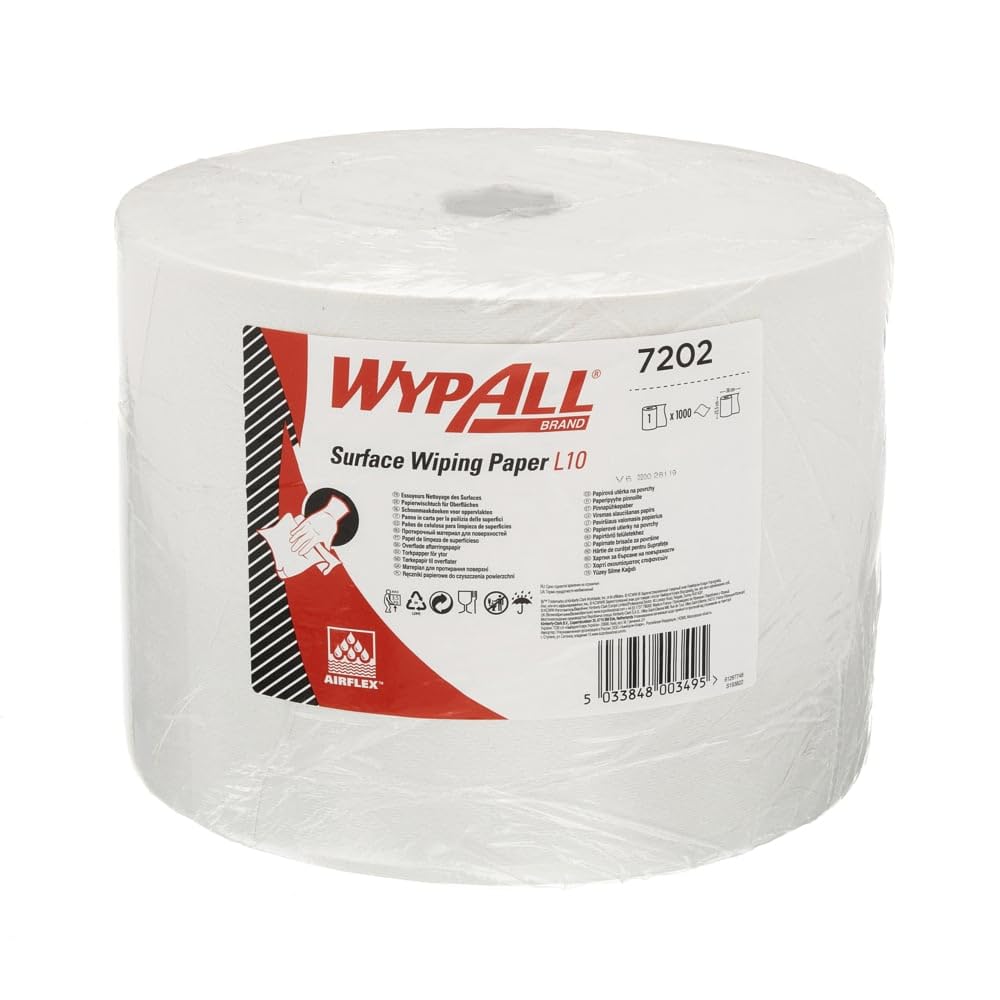 WypAll 7202 Surface Wiping Paper L10 Jumbo Roll, 1 ply, White (1 roll x 1,000 sheets)
