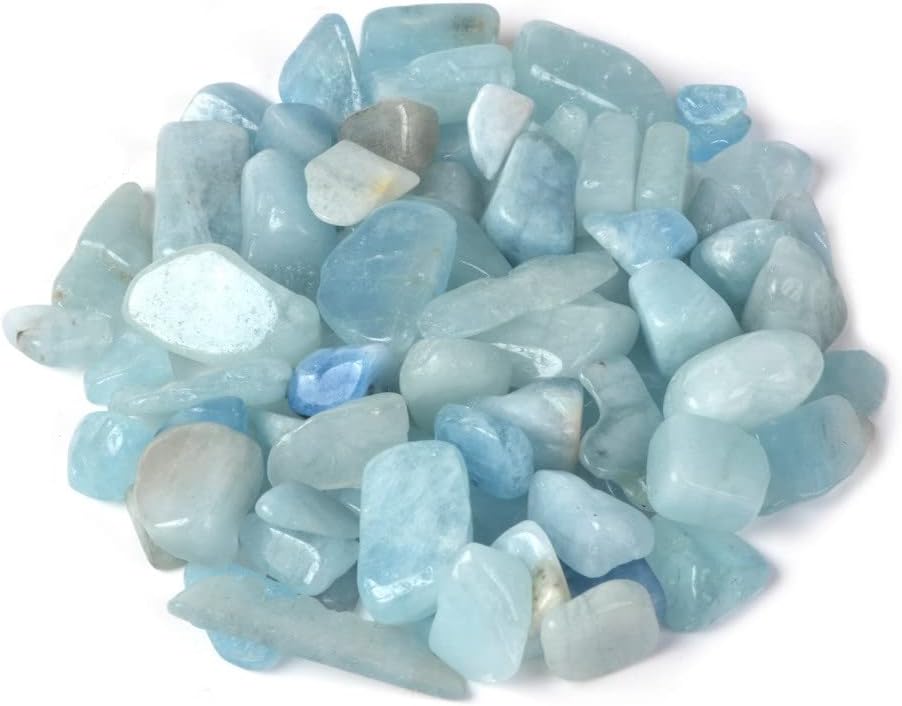 Hardscaping Materials - Justinstones Natural Aquamarine Polished Chips Crushed Tumbled Stone Crystal Healing Embellishments 100 Grams