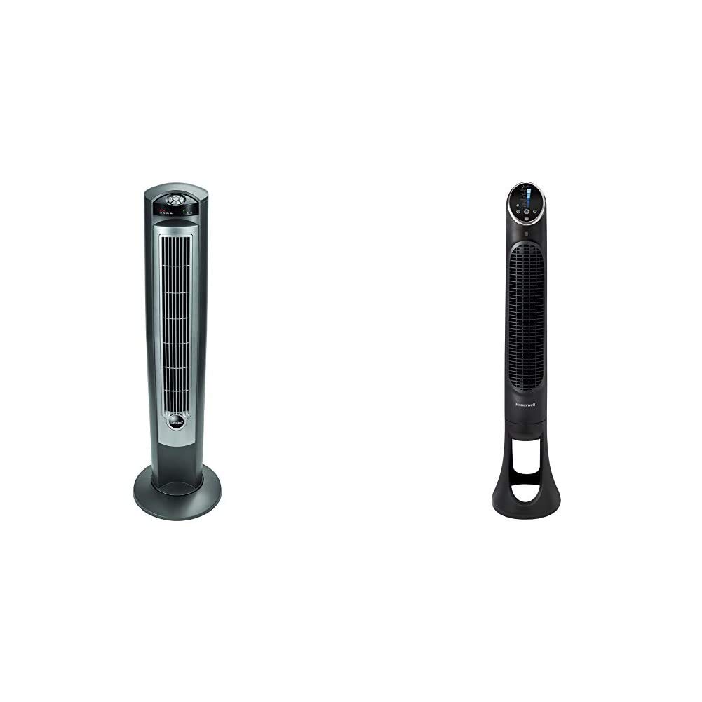 Lasko Portable Electric 42" Oscillating Tower Fan with Nighttime Setting, Timer and Remote Control, Silver T42951 & Honeywell QuietSet Whole Room Tower Fan-Black, HYF290B