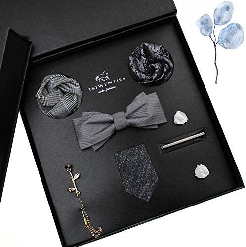 Men's Tie, Bow Tie, Square Scarf, Cuff, Brooch, Five Sets of Gift Box, Suitable for Formal Business Party Wedding Birthday Gifts for Husband Friend (Color : A)