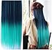 X&Y ANGEL Two Tone One Piece Straight Synthetic Thick Hair Extension Clip-on Hairpieces (black to green)
