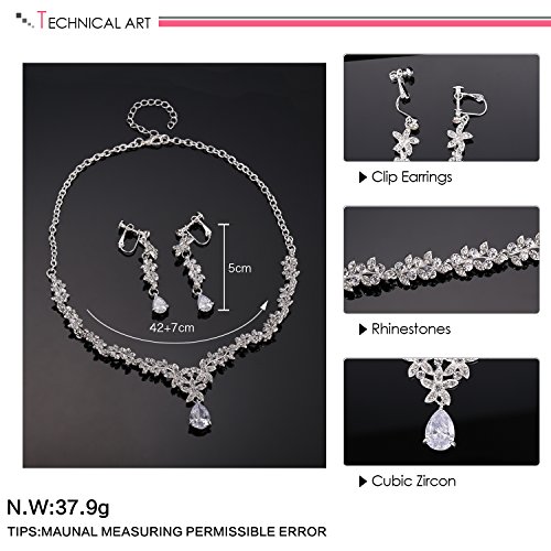 LILIE&WHITE Bridal Rhinestone Jewelry Set For Women with Necklace Earrings in Flower Cubic Zincon Clip - Thumbnail 6