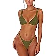 ForBeautyShe Women's Sexy Thong Bottom Two Piece Bikini Double Shoulder Straps Cute Swimsuit Triangle Bathing Suit