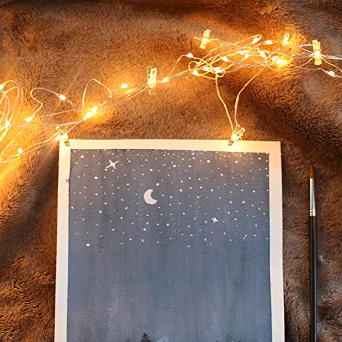 aifulo LED Foto Lichterkette,Foto Clip Lichterketten 2M 20 LED Warmes Gelb ，LED Fotoclips Lichterkette Dient zum Dekorieren von Zimmern, Wohnzimmern, Weihnachten, Hochzeiten und Partys-Batteriebetrieb