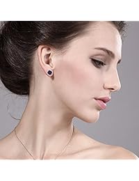 Aretes de oro blanco de 10 K genuino con perno de 4 puntas (2,12 quilates, 6 mm, redondo), de zafiro color azul