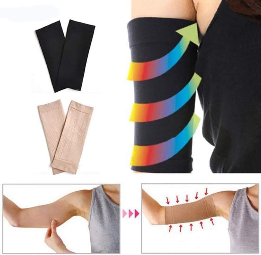 2 Pairs Arm Slimming Shaper Arm Compression Wrap Sleeve for Women Weight Loss Upper Arm Shaper Helps Lose Arm Fat Toneup Arm Shaping Sleeves for Beauty Women (Black+Beige): Health & Personal Care