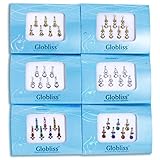 Globliss 6 Packs with 42 Long Indian Bindis face Gems Forehead Sticker Silver Golden Colorful