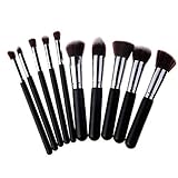 UNIMEIX 10pcs Premium Snthetic Makeup Brush Set Kabuki Cosmestic Makeup Brush Kit (Black Silvery)