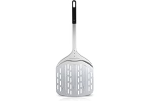AmeierGro 12" Perforated Pizza Peel, Long Handle(31") Anodised Aluminum Pizza Spatula Paddle, Pizza Oven Accessories for Pizz