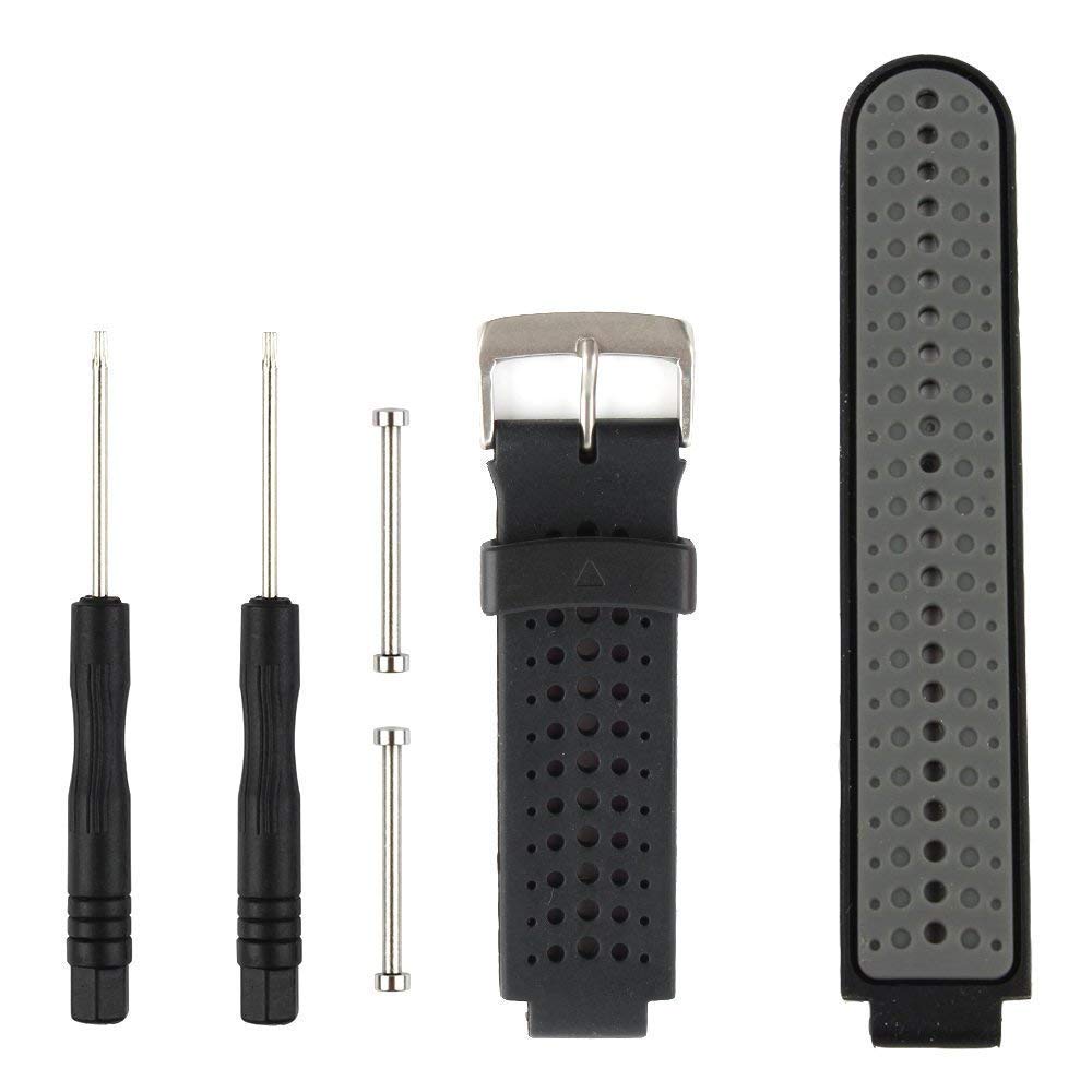 Fit-power Replacement Watch Band for Garmin Forerunner 220/230/235/620/630, One Size Fits All (Black+Grey)