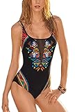 Summer Joy Women's Padded One Piece Vintage Printing Mesh Bikini Swimsuit