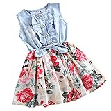 Mingao Little Girls Denim Floral Print Sleeveless Skirt Dresses
