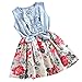 MingAo Little Girls Denim Floral Print Sleeveless Skirt Dresses 2-3 Years