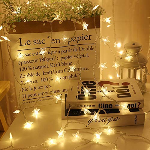 Star String Lights,Battery Powered Twinkle Lights, Decorations with 50 pcs LED Indoor Fairy Lights Warm White, Ideal for Patio Wedding Bedroom Princess Castle Play Tents