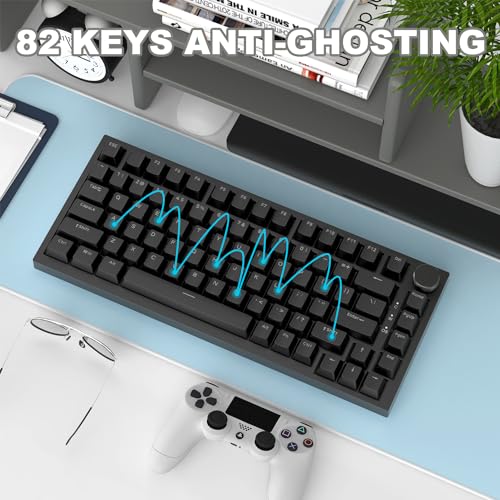 ATTACK SHARK Ajazz AK820 Mechanical Keyboard with with CNC Knob Control,75% Gasket Mount Keyboard and Detachable USB Wired Gaming Keyboard for Wind/Mac,White Light,NKRO,Blue Clicky Switch(Black)