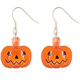 Reffeer Solid 925 Sterling Silver Halloween Pumpkin Dangle Earrings Drops for Women Teens Pumpkin Drop Earrings Hook Studs