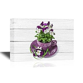 Pansy Flower Canvas Wall Art - Purple Pansy Flower in The Cup - Gallery Wrap Modern Home Art | Ready to Hang - 12x18 inches
