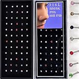 YanTuj Women's 18G 60pcs Stainless Steel Nose Studs Rings Pins Bar Piercing