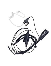 Coodio superior auricular auricular de seguridad [doble PTT] Bodyguard FBI [Tubo Acústico] de vigilancia micrófono para 1 pin COBRA Cobra Microtalk Radio de 2 Vías walkie talkie, Negro