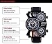 FIZILI Mens Big Face Unique Military Complication Watch - Three Black Analog Dials, Japan Quartz & Genuine Strap