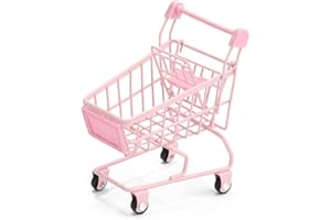 Mini Supermarket Handcart, Mini Shopping Cart Supermarket Handcart Shopping Utility Cart Mode Desk Storage Toy Holder(Pink)