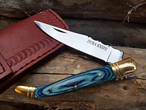 Color Wood 4''Folded Handmade 410 Stainless Steel Brass Bolster Original Laguiole With Sharpening Rod Folding Pocket Knife Great quality Razor Sharp