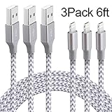 XUZOU Lightning Cable,3Pack 6FT Long Nylon Braided iPhone Charger USB Cord - Fast Charging For iphone 5/5S/5C/SE 6/6S 6 Plus/6S Plus 7/7 Plus, iPad mini/Air/Pro iPod touch,nano 7(GrayWhite,6FT)