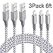 XUZOU Lightning Cable,3Pack 6FT Long Nylon Braided iPhone Charger USB Cord - Fast Charging For iphone 5/5S/5C/SE 6/6S 6 Plus/6S Plus 7/7 Plus, iPad mini/Air/Pro iPod touch,nano 7(GrayWhite,6FT)