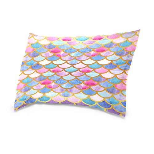 ALAZA Rainbow Mermaid Scale Cotton Standard Size Pillowcase 26 X 20 Inches Twin Sides, Colorful Fish Scale Pillow Case Sham Cover Protector Decorative for Couch Ded
