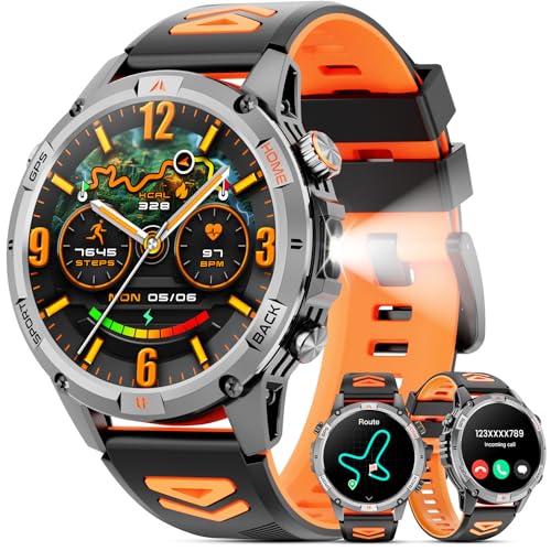 Joautrial Men's Military Smart Watch, 1.46" HD GPS Smartwatch with LED Flashlight, Compass, 100+ Sports Modes Smart Watch, Health Monitoring 24/7, Bluetooth Calls