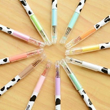Goodfortu 12pcs/pack Multi Colors Colorful Gel Pen Sweet-style Design Pin Type Ink Pen (Milky)