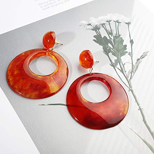 Acrylic Earrings for Women Drop Dangle Leaf Earrings Resin Minimalist Bohemian Statement Jewelry (Hoop-Flame color)
