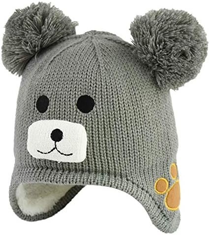 Baby Beanie Earflaps Hat - Infant Toddler Girls Boys Soft Warm Knit PomPom Hat Kids Winter Cap with Fleece Lining