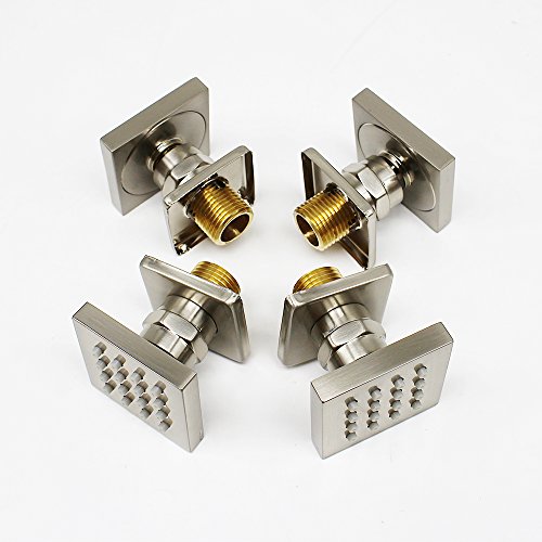 HOMEDEC 4 PCS Bathroom Faucets Accessories 50 x 50 MM Rainfall Shower Body Jet 2 Inch Brass Massage Spray Jets Rain Body Jets,Brushed Nickel