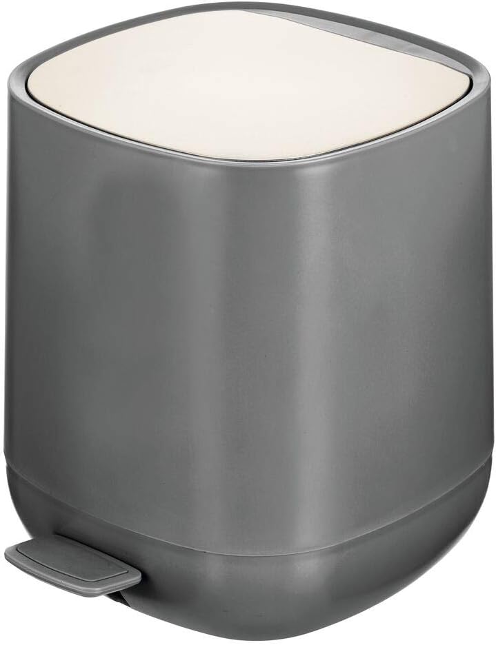 mDesign Modern 5 Liter Plastic Step Trash Can Wastebasket, Small Garbage Container Bin - for Bathroom, Powder Room, Bedroom, Kitchen, Craft Room, Office - Removable Liner Bucket - Charcoal Gray/Satin